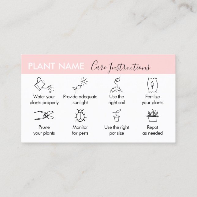 Pink Flower Garden Plant Care Business Card (Back)