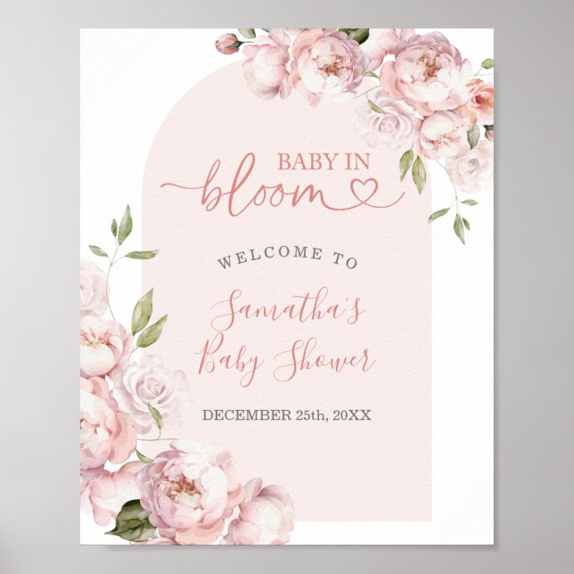 Pink Flower Girl Baby Shower Baby in Bloom Welcome Poster (Front)