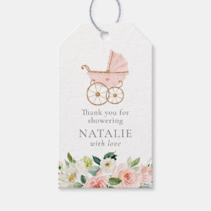 Pink Flower Girl Baby Shower Favour Tag