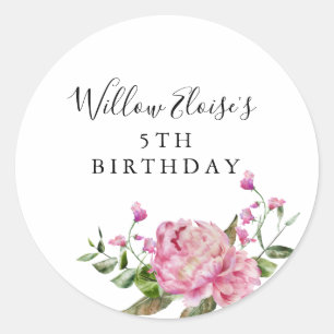 Pink Flower Girl Birthday Favour  Classic Round Sticker