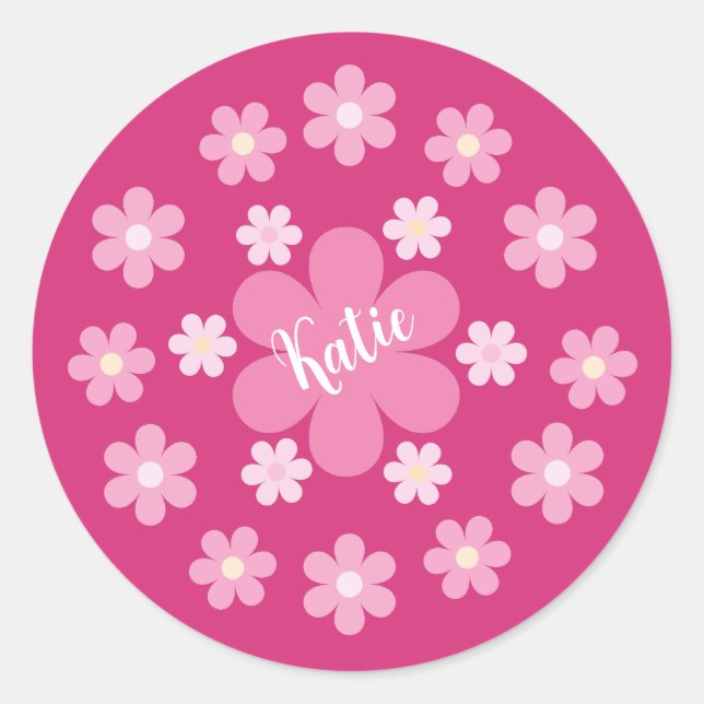  Pink Flower Glam- Classic Round Sticker (Front)