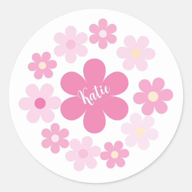  Pink Flower Glam- Classic Round Sticker (Front)