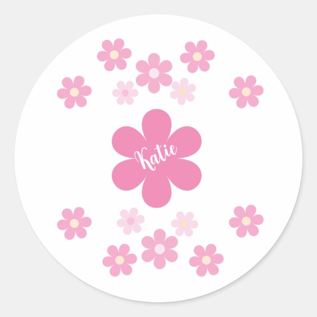  Pink Flower Glam- Classic Round Sticker (Front)