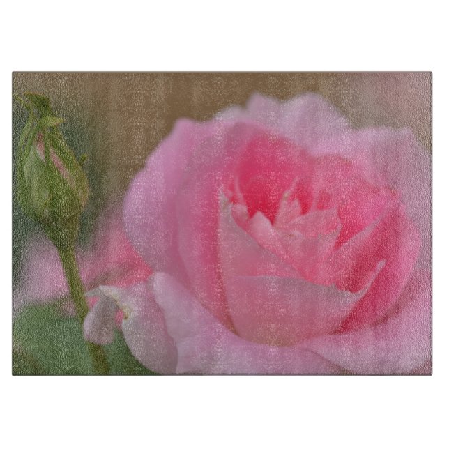 Pink Flower Glass Cutting Board (Front)