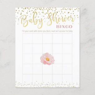 Pink Flower Gold Accent Baby Shower Bingo Game