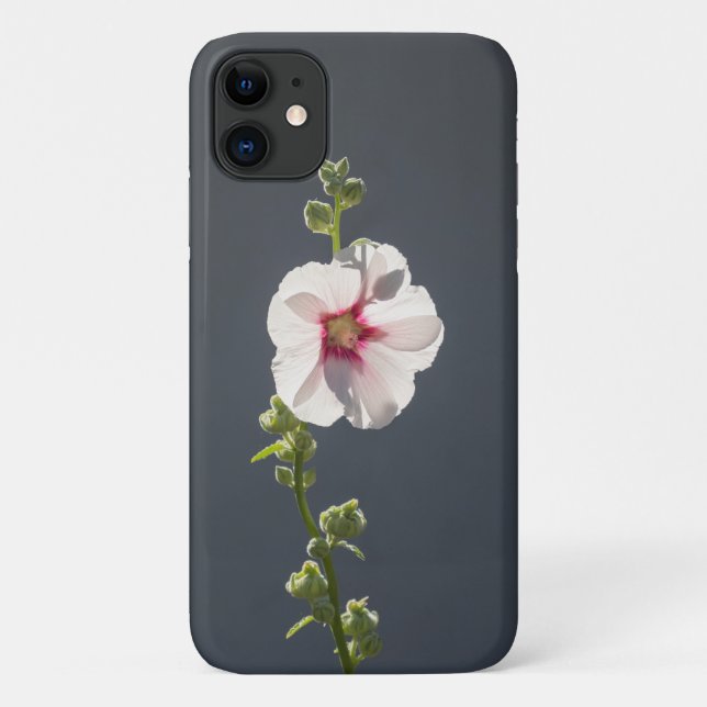 Pink Flower green leaves on dark grey Mallow  Case-Mate iPhone Case (Back)