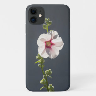 Pink Flower green leaves on dark grey Mallow in bl iPhone 11 Case
