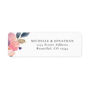 Pink Flower Greenery Floral Wedding Return Address Label