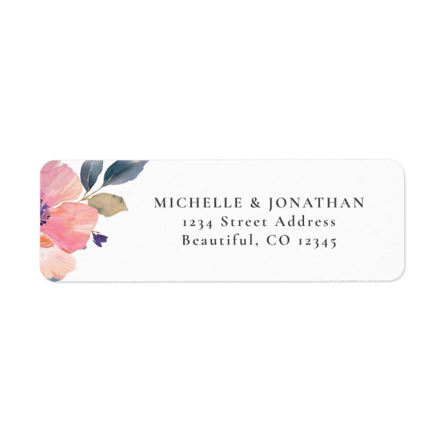 Pink Flower Greenery Floral Wedding Return Address Label (Front)
