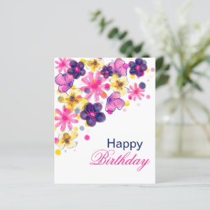 Pink Flower Happy Birthday Card Floral art