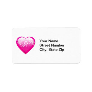 Pink Flower Heart Address Label