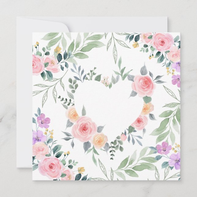 Pink Flower Heart Invitations (Front)