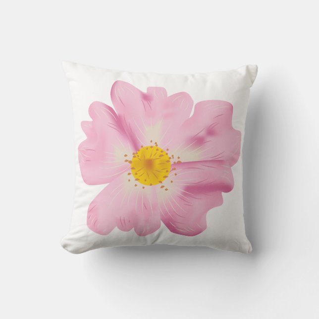Pink Flower Illustration Cushion (Front)