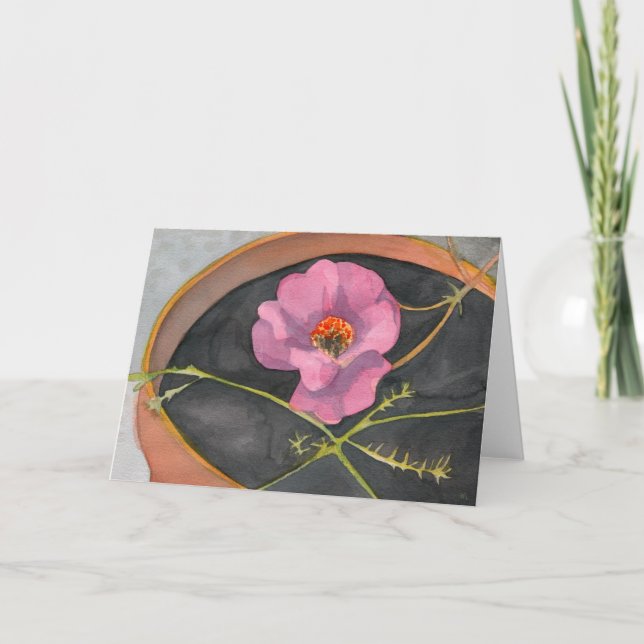Pink Flower in Terra Cotta Pot Greeting Card (Front)