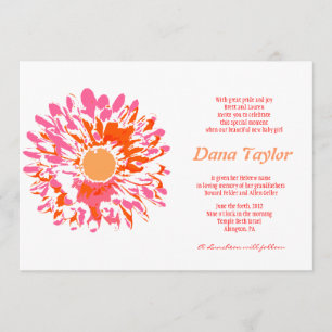 Pink Flower Jewish Baby Naming Invitation Hebrew