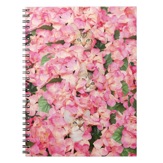 Pink Flower Kitten Collage Notebook (Front)