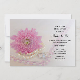 Pink Flower, Lace and Rings Bridal Shower Invitation