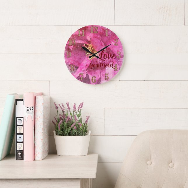 Pink Flower Love You More Large Clock (Reading Room)