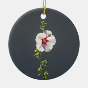Pink Flower Mallow green leaves on dark grey Ceramic Ornament
