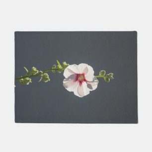 Pink Flower Mallow green leaves on dark grey Doormat