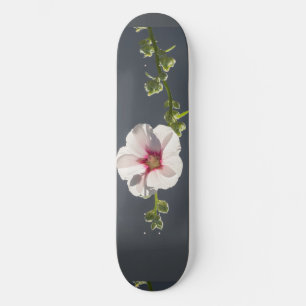 Pink Flower Mallow green leaves on dark grey Skat Skateboard