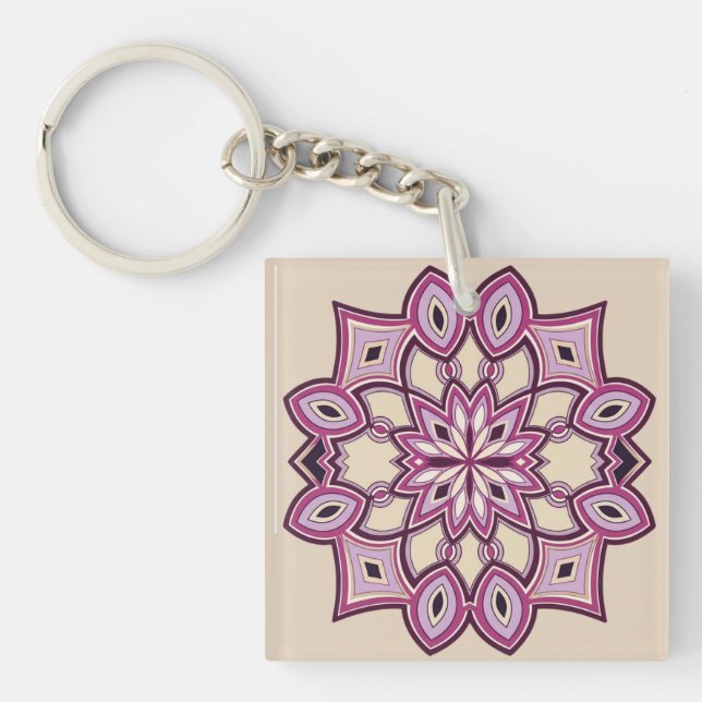 Pink Flower Mandala Key Ring (Front)