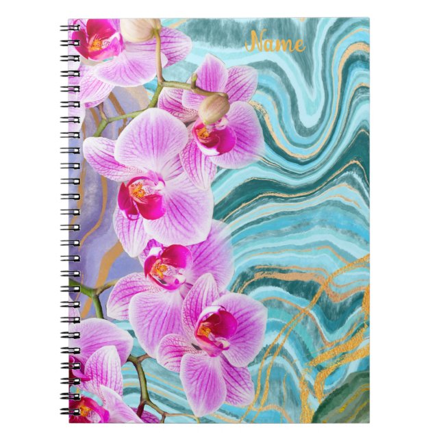 Pink Flower Marble Aqua Purple Personalised Notebook (Front)