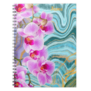 Pink Flower Marble Aqua Purple Personalized Notebook