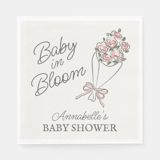 Pink Flower Market Fresh Floral Baby Shower Napkin (Front)