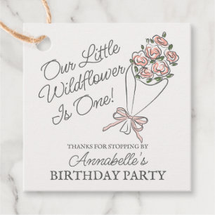 Pink Flower Market Fresh Floral Birthday Favour Tags