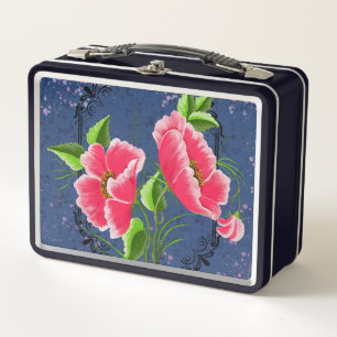 Pink flower metal lunch box