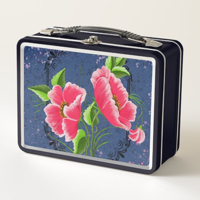 Pink flower  metal lunch box (Front)