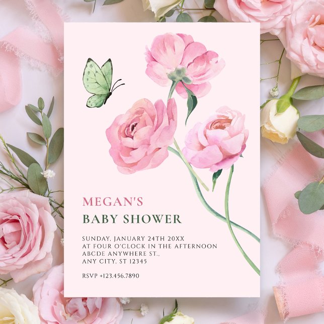 Pink flower minimalist baby shower invitation (Creator Uploaded)
