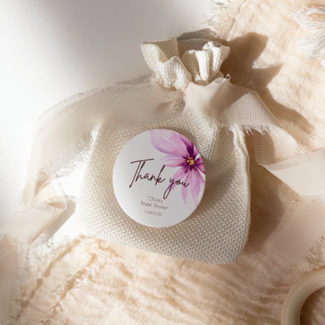Pink Flower Minimalist elegant Thank you Classic Round Sticker (Creator Uploaded)