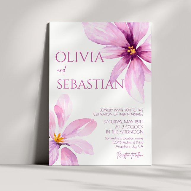 Pink Flower Minimalist elegant wedding Invitation (Creator Uploaded)