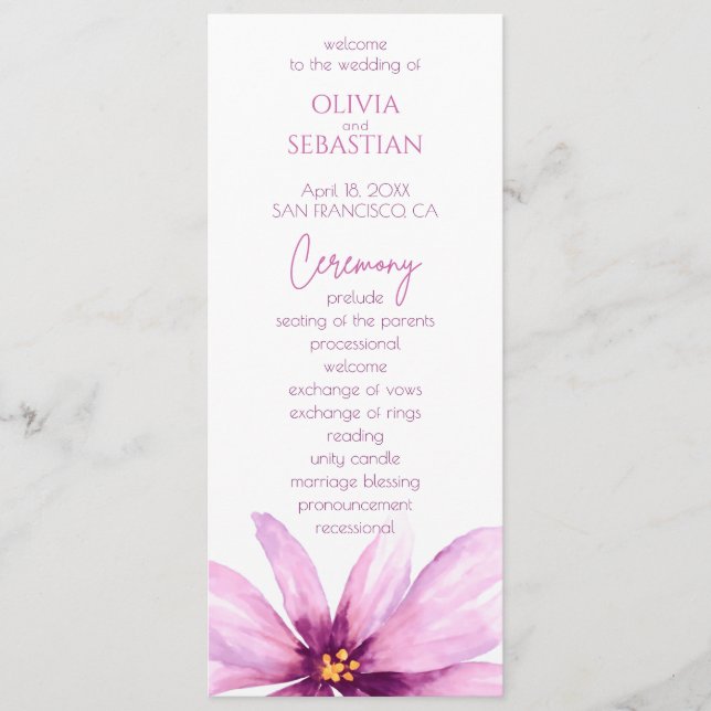 Pink Flower Minimalist elegant wedding Program (Front)