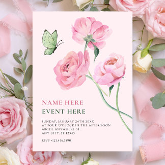Pink flower minimalist  invitation