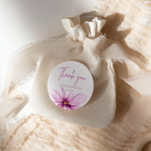 Pink Flower Minimalist Watercolor Thank you Classic Round Sticker