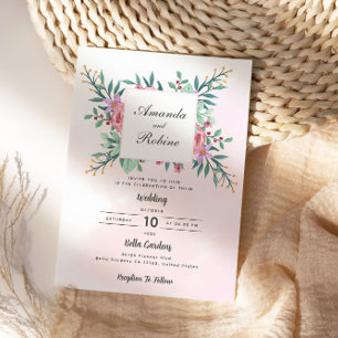 Pink Flower Modern Elegant Wedding Invitation
