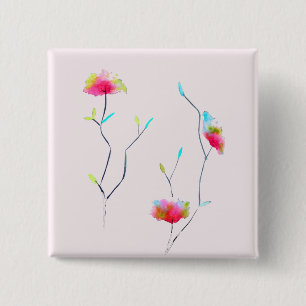 Pink flower modern simple Japanese inspired art 15 Cm Square Badge