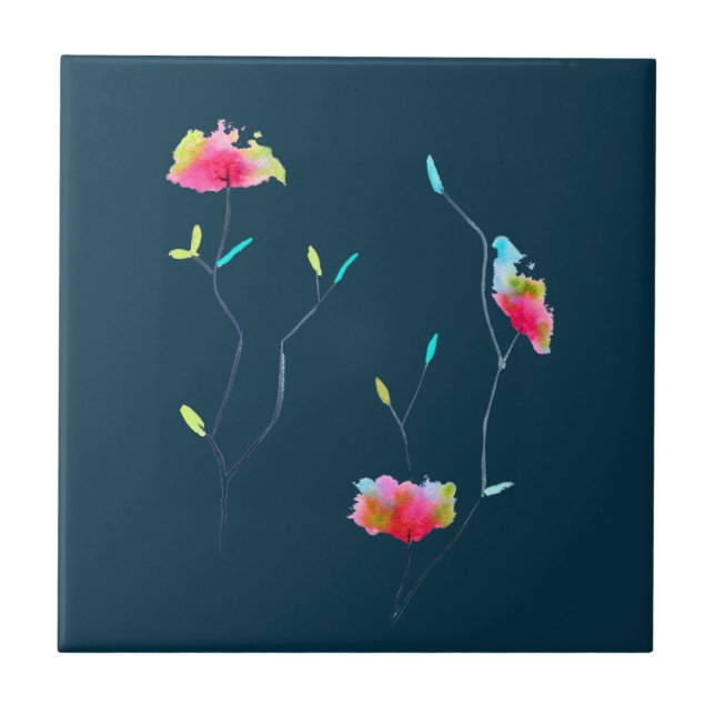 Pink flower modern simple Japanese inspired art Ceramic Tile (Front)