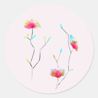 Pink flower modern simple Japanese inspired art Classic Round Sticker
