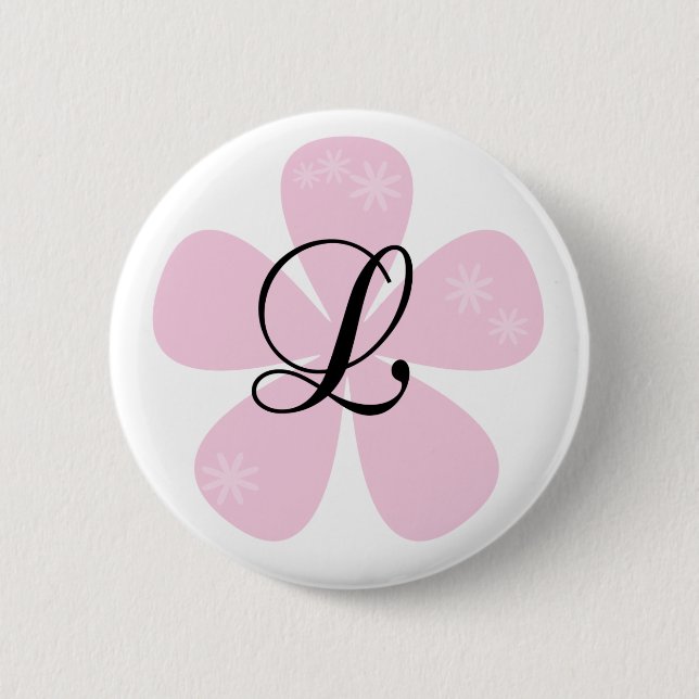 Pink Flower Monogram L 6 Cm Round Badge (Front)