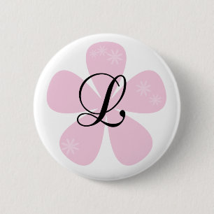 Pink Flower Monogram L 6 Cm Round Badge