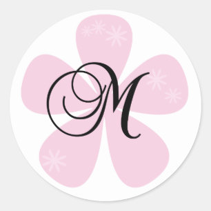Pink Flower Monogram M Classic Round Sticker