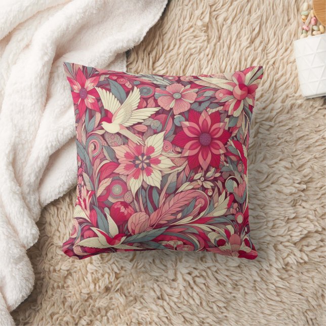 Pink Flower Morris art Cushion (Blanket)