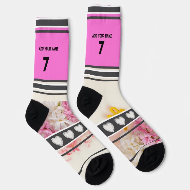 Pink Flower- Name Number Socks (Right)