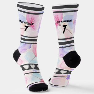 Pink Flower - Name Number Socks