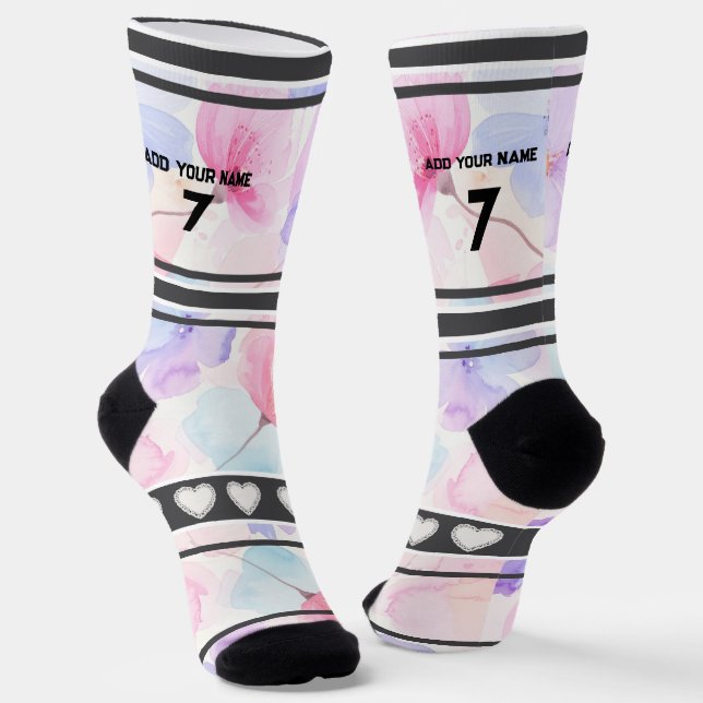 Pink Flower - Name Number Socks (Angled)