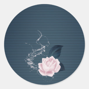 pink flower & navy leaves classic round sticker